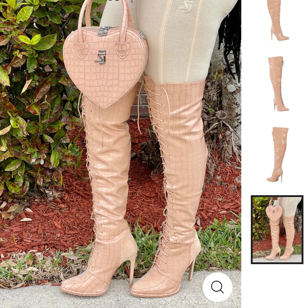 💕 CROC MONSTER NUDE PINK THIGH HIGH BOOT HEELS *NEW*